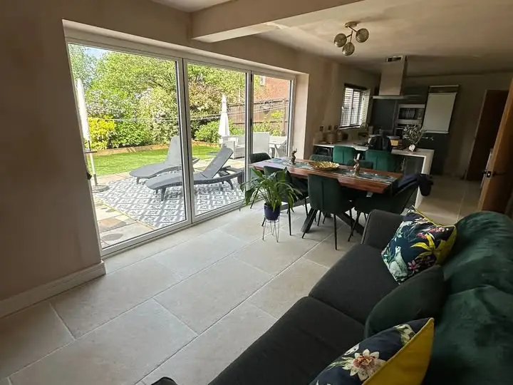 Open plan living space in a converted garage