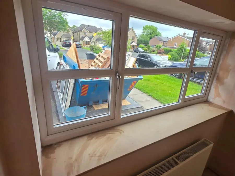 New window and radiator inside a converted garage